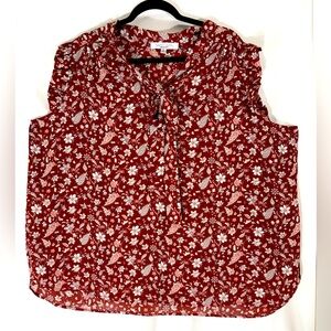 weet Rain Women’s 3X Burgundy Floral Paisley Sleeveless Ruffle Blouse Top